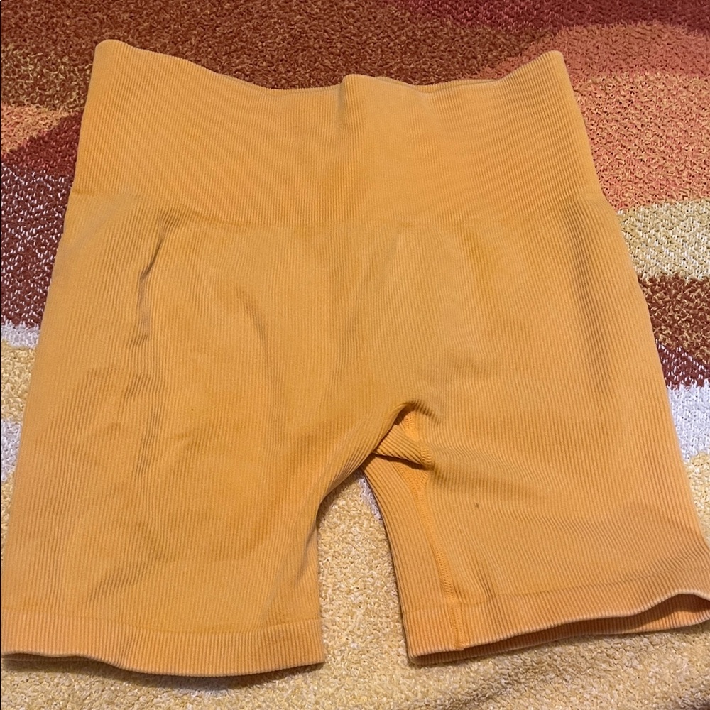 JoyLab High-Waist Ribbed Bike Shorts — Mustard